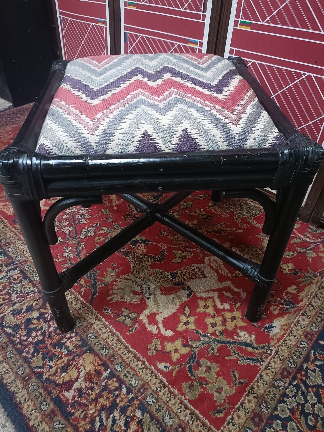 Rattan ottoman stool with woven seat