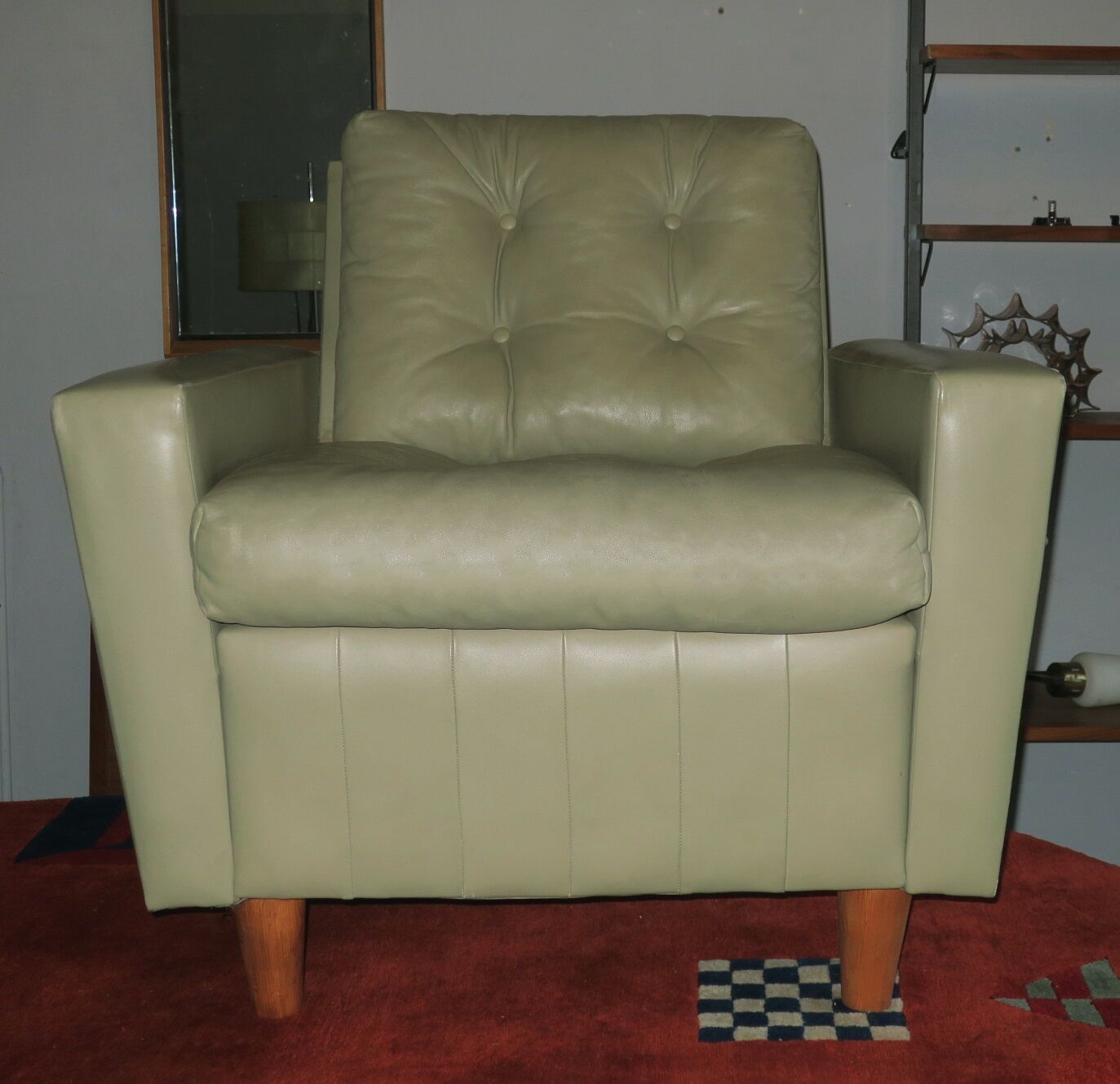 Mid century pistachio-coloured leather lounge chair 1950-60
