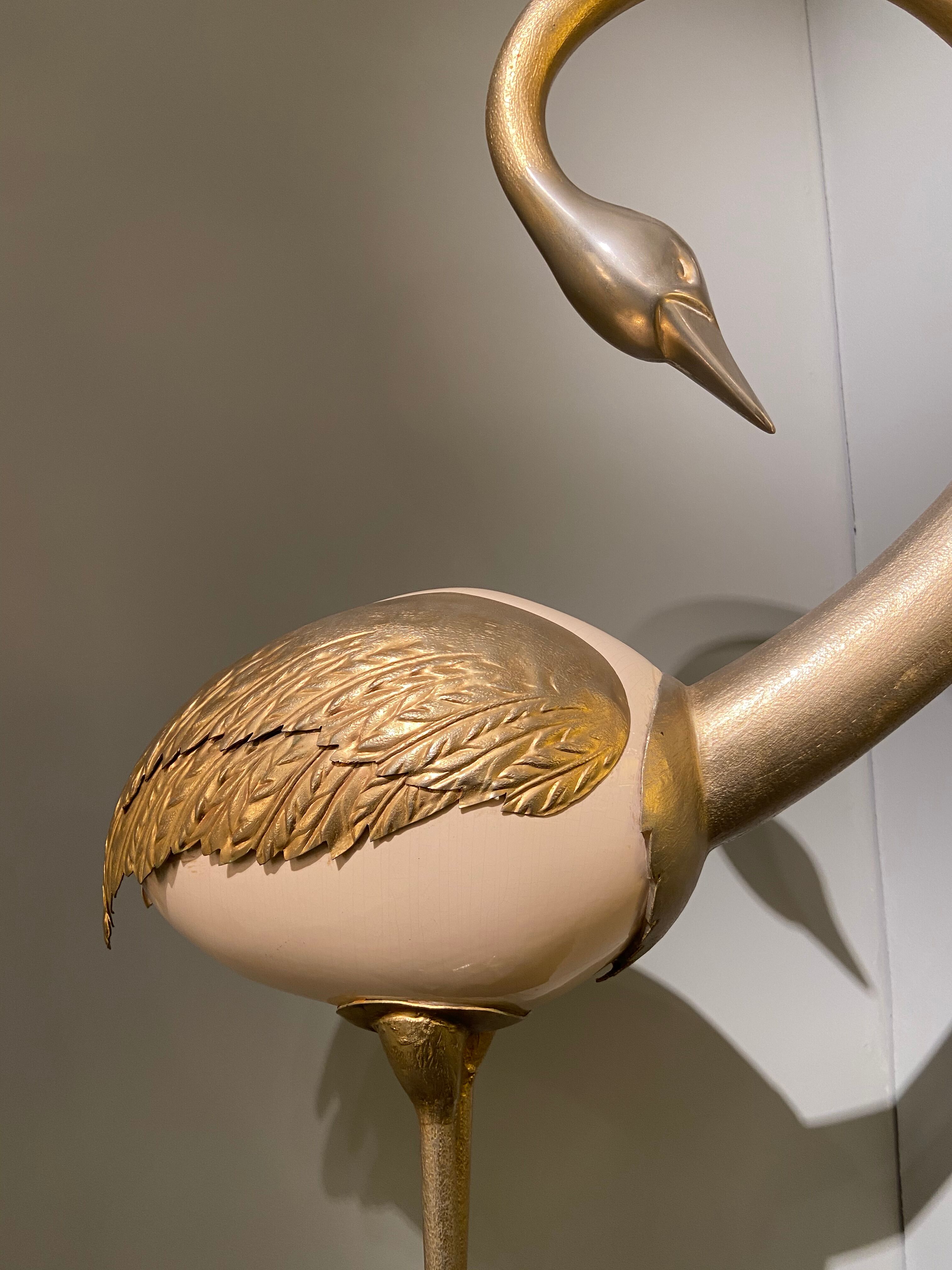 Decorative bird, ostrich egg and gold metal, 1970