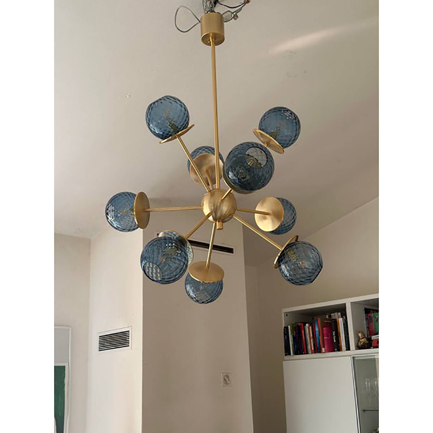 Italian Chandelier Sputnik in Glass Blue "Balloton"