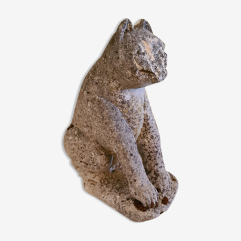 Ancienne statue en grès sculptée à la main d’un chat, années 1900