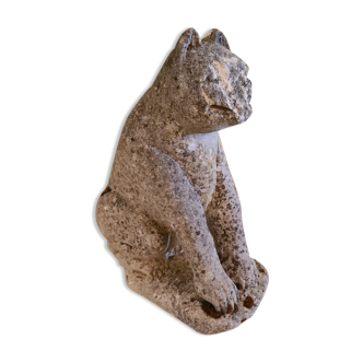 Old Handcarved Sandstone Statue of a Cat, 1900s