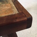 Brutalist Rustic Slate Tile & Oak Coffee Table, Belgium, 1960s