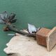 Brutalist metal lamp base, flowers