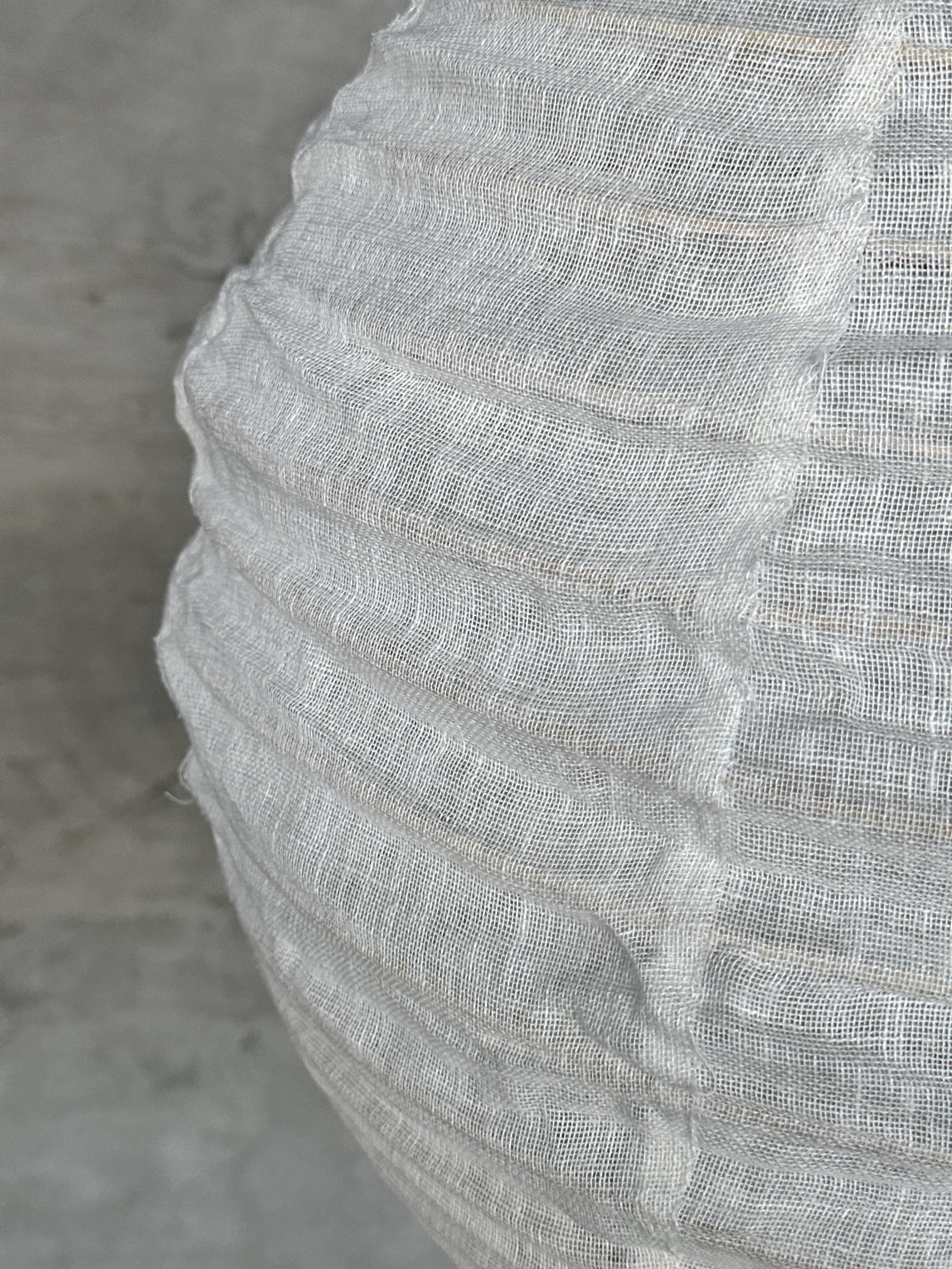 Small Japanese-style natural rattan and linen pendant light in the shape of a drop H40 D35