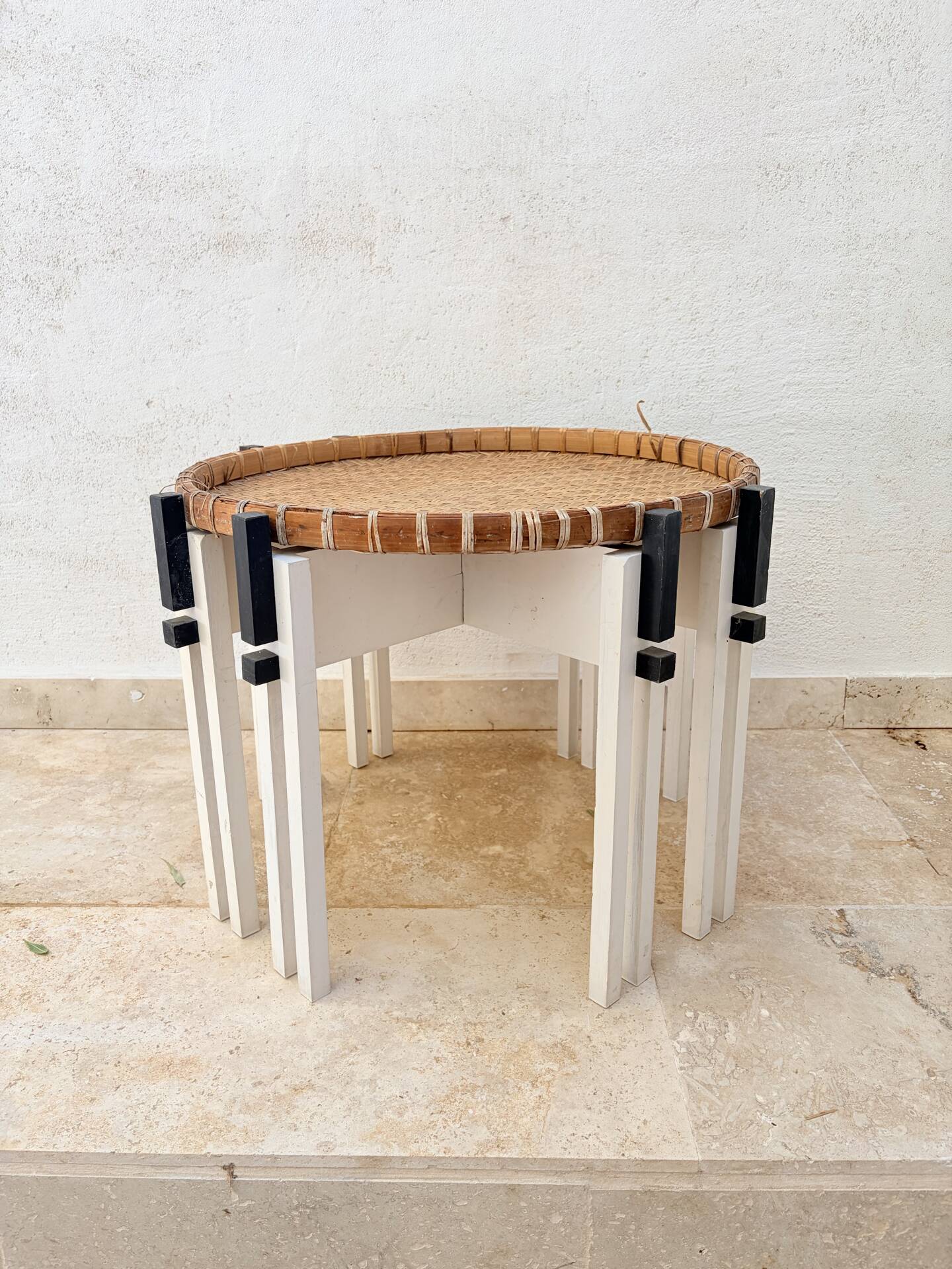 Vintage coffee table wood and rattan 1960