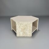 Hexagonal travertine side table by Claude Berraldacci. France.