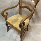 Ancient walnut chair - straw
