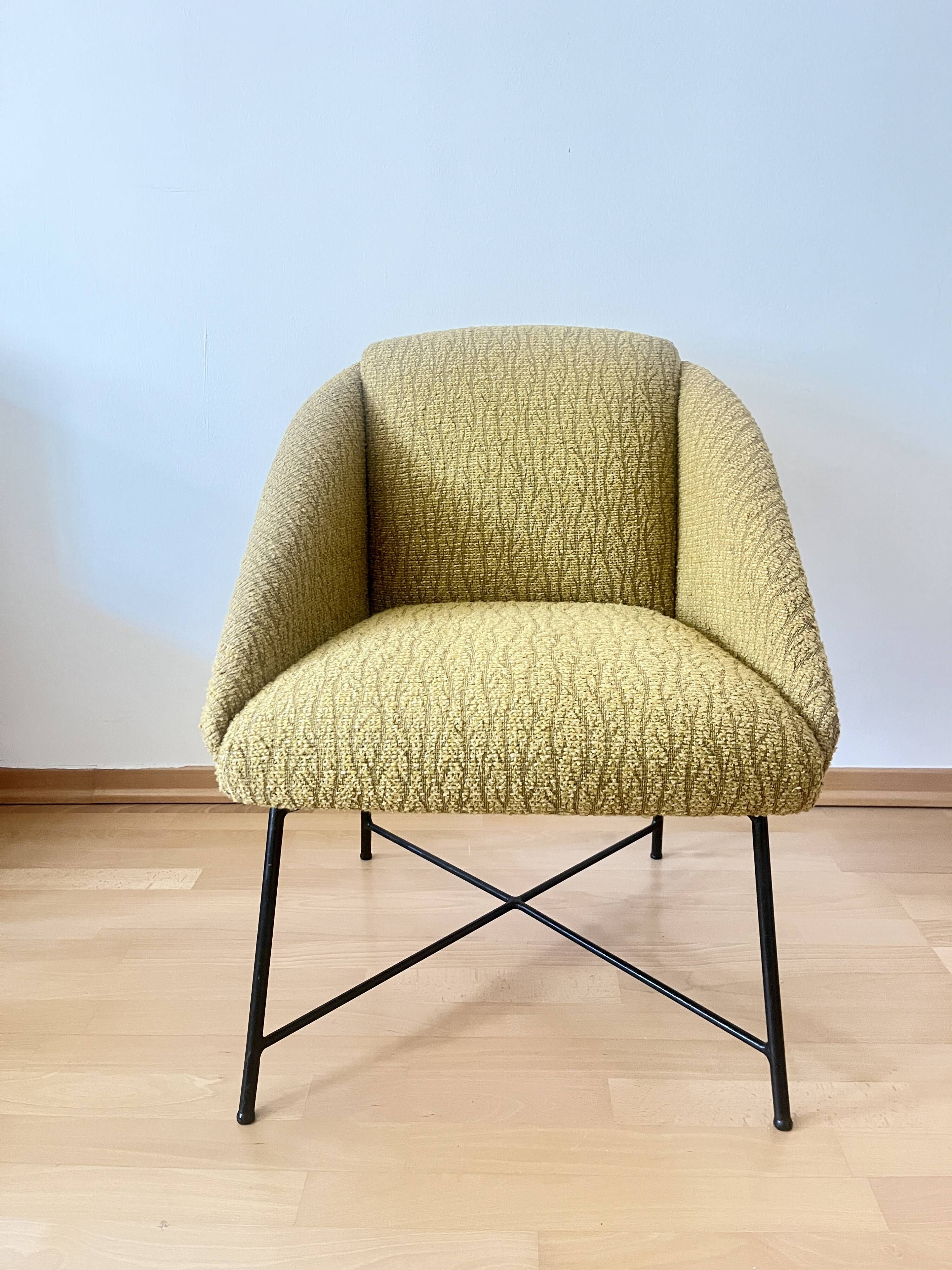 Mid Century Modern Lounge Chair 1950s Scandinavian Armchair Mustard Yellow
