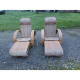 Pair of colonial rattan deck chairs