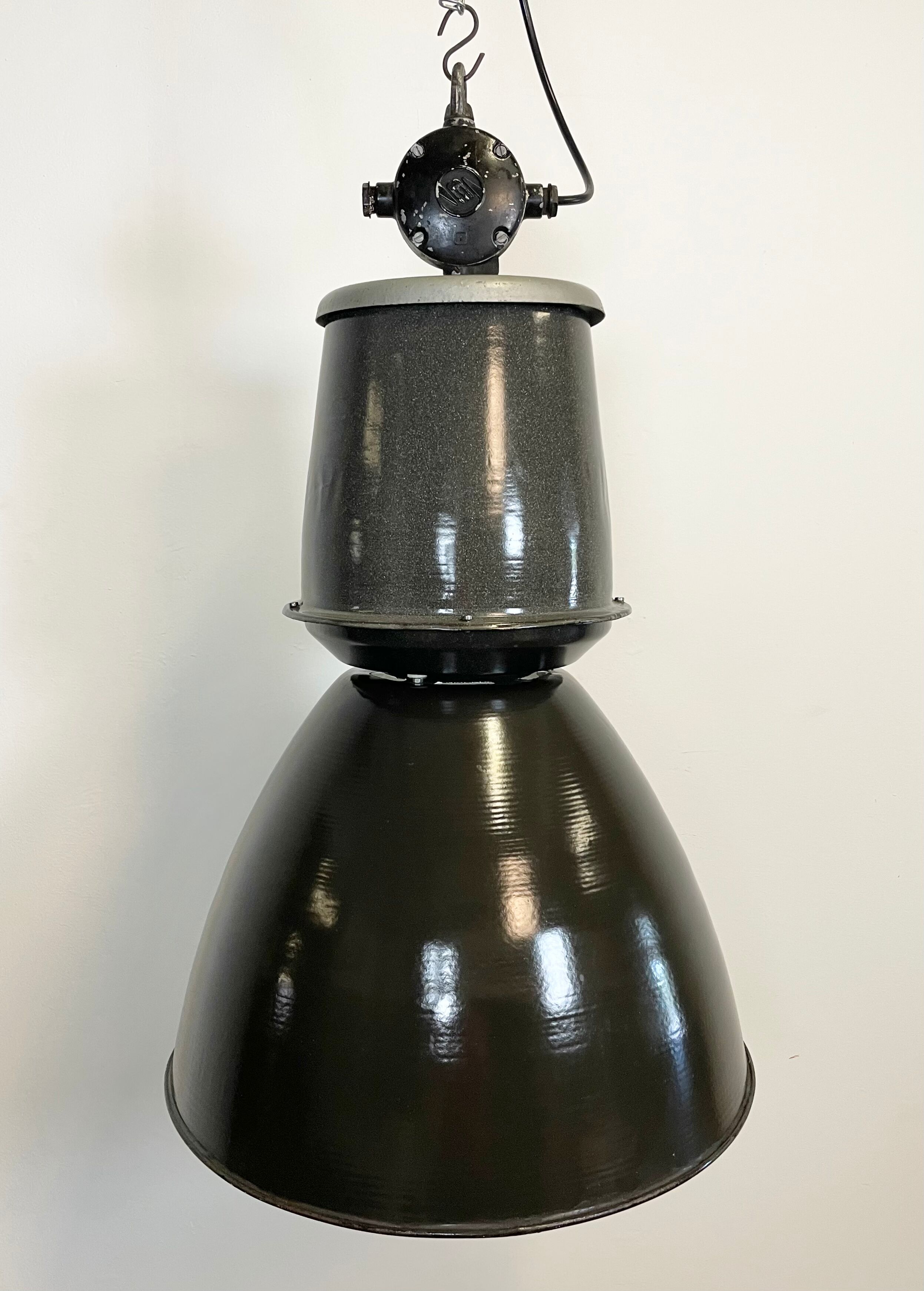 Black Enamel Industrial Lamp from Elektrosvit, 1960s