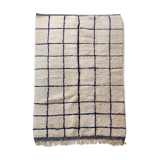 Moroccan Berber carpet Beni Ouarain unbleached with blue checkers majorelle 254x152cm