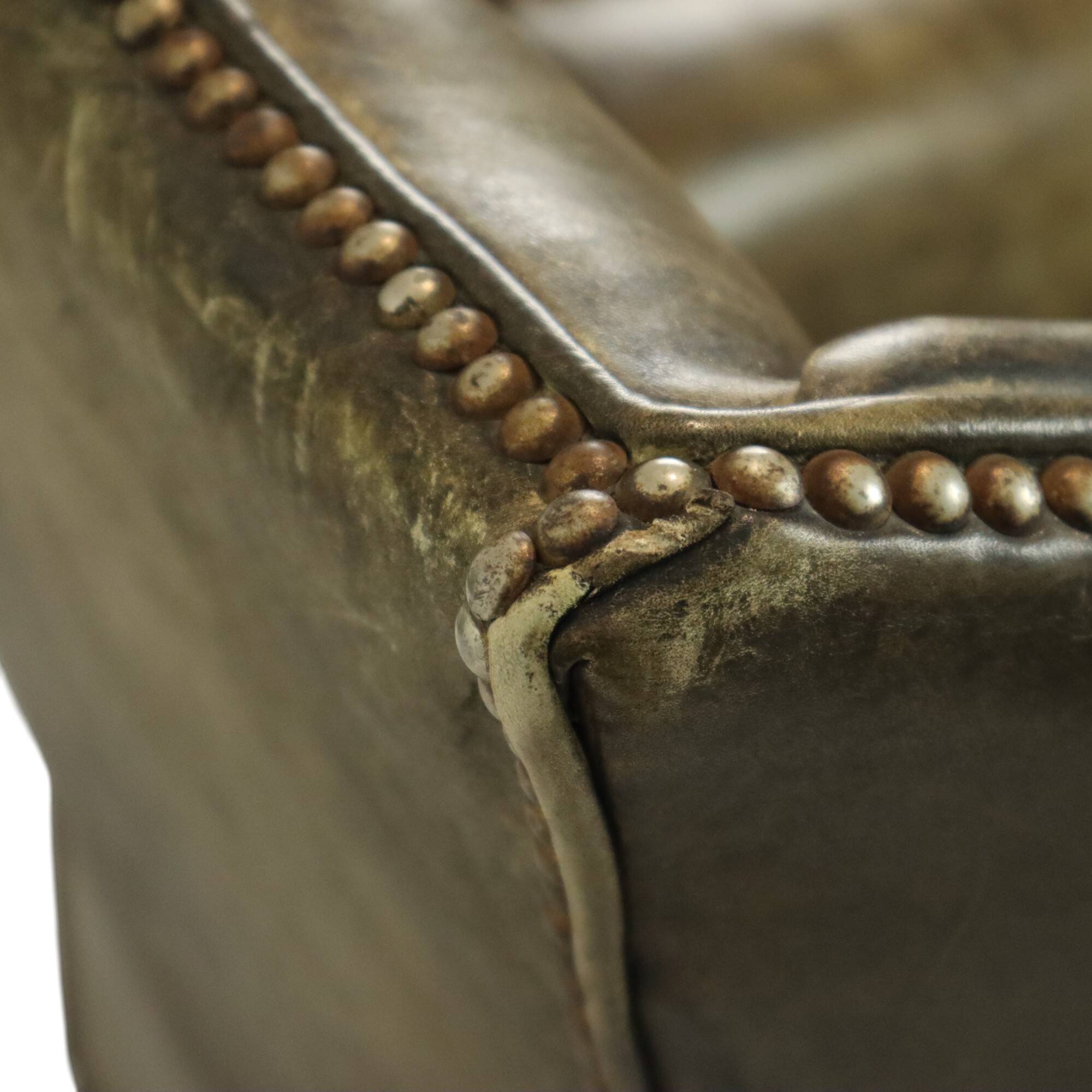 Old Green Chesterfield Armchair Wingchair