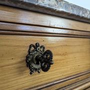 Louis XVI style chest of drawers in cherry wood with Pyrenean marble.