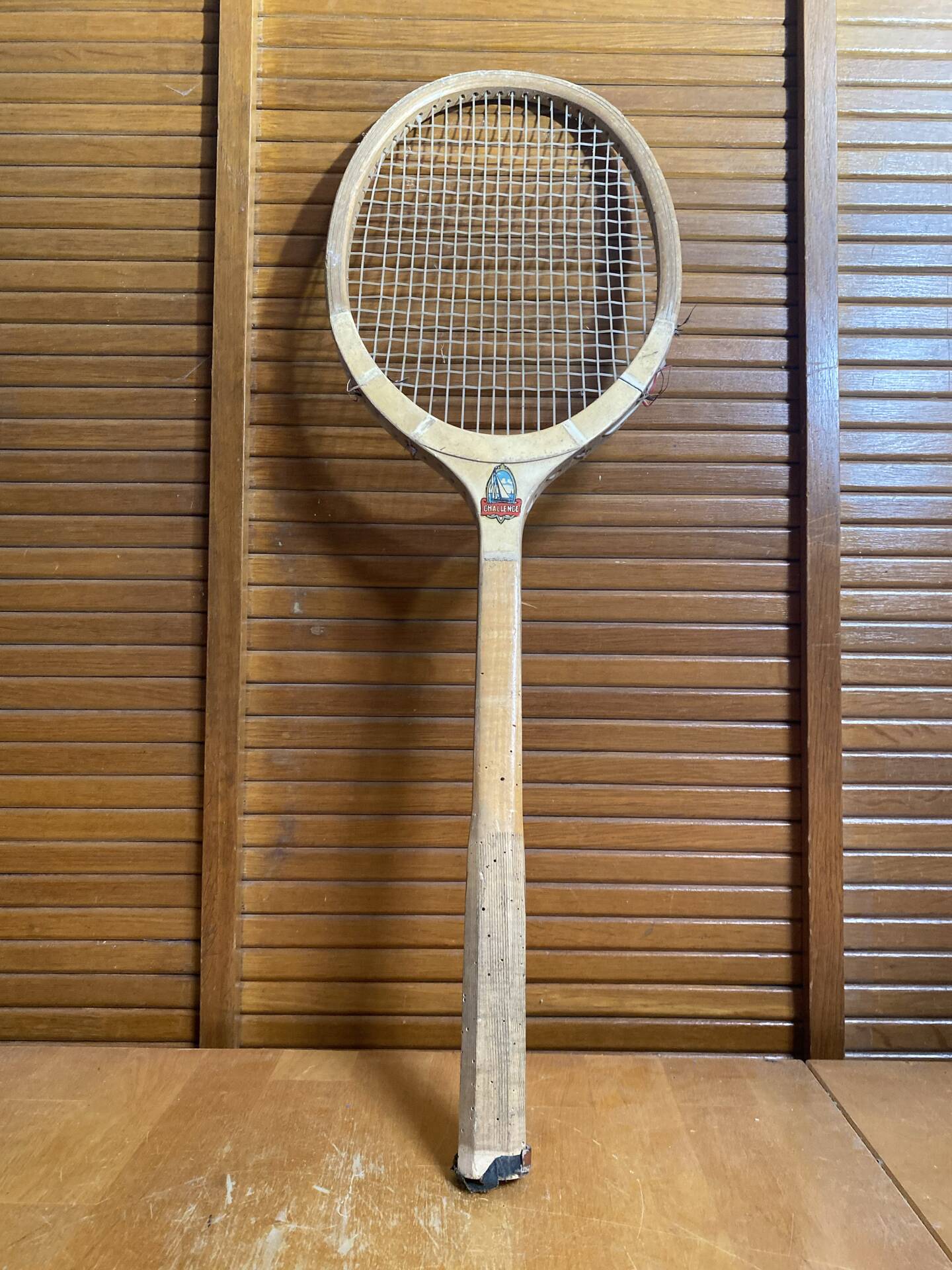 Vintage wooden tennis racket challenge sport