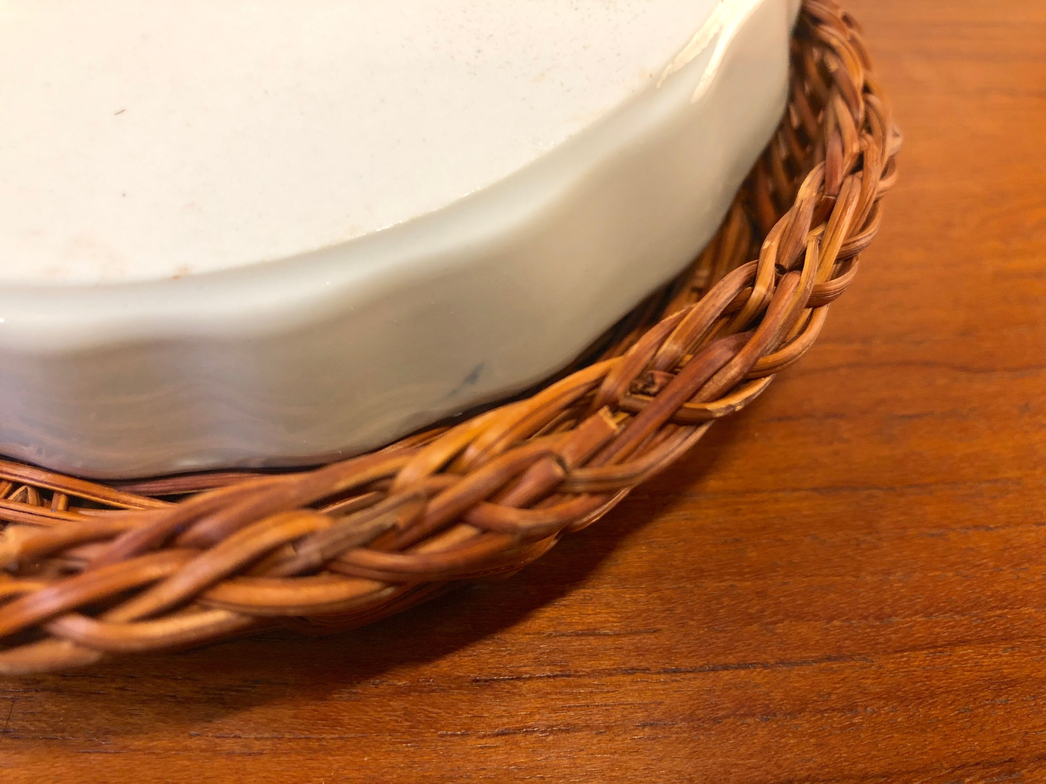 Vintage pie mold and wicker pan
