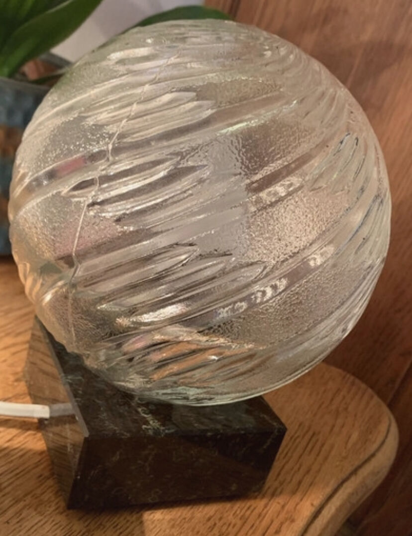 Mid-Century Table Lamp – Cut Glass Globe & Marble Base