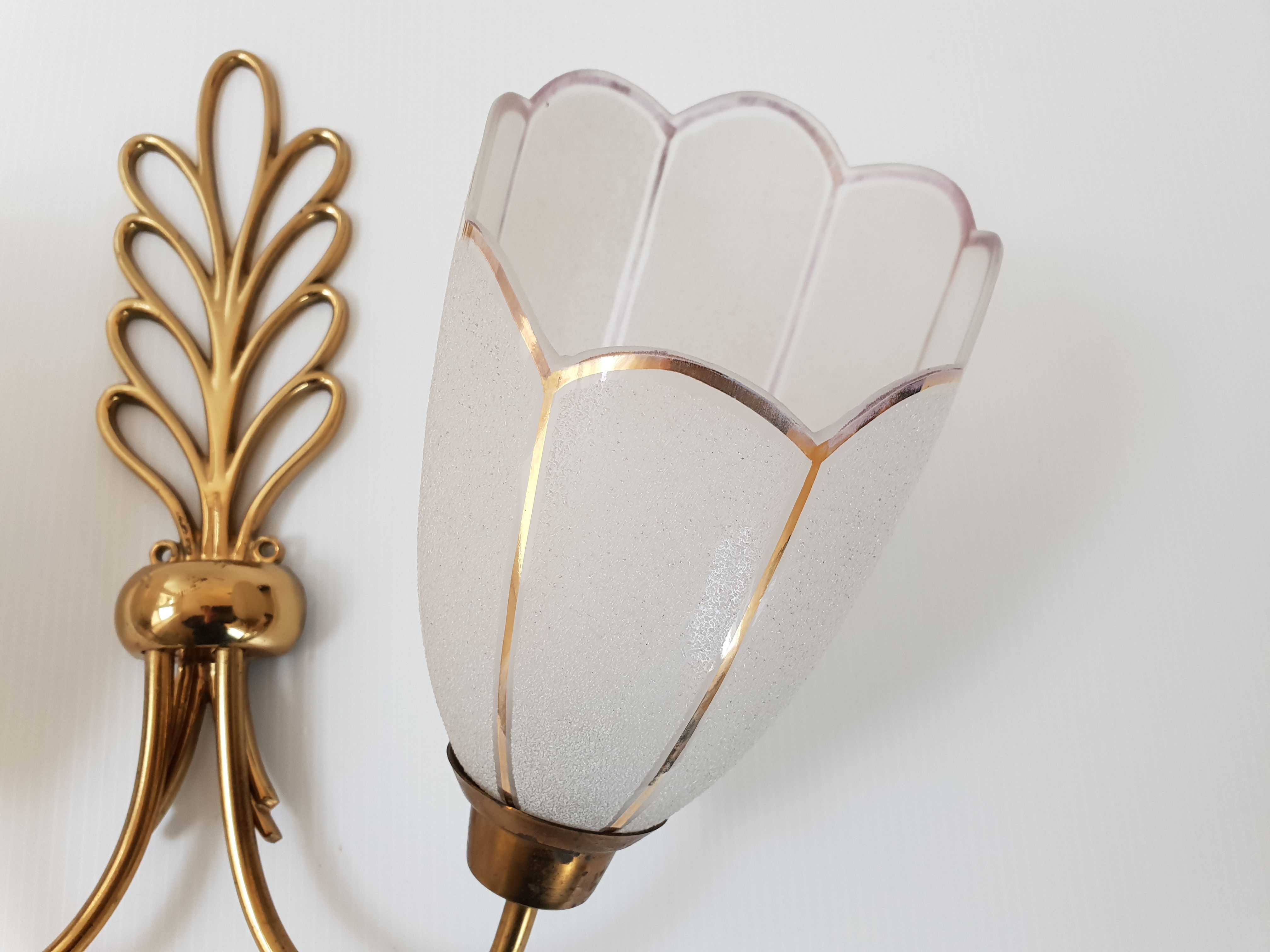Applique feuille en laiton doré 1950 vintage