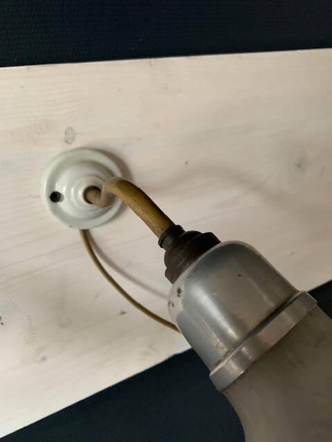 Pair of old wall lights, glass and iron tulip, 1920