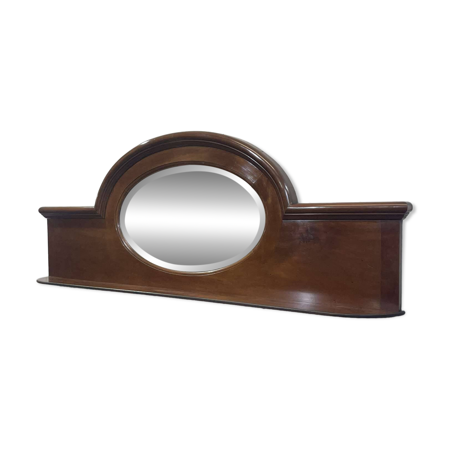English mahogany shelf with its bevelled mirror from the early 20th century.