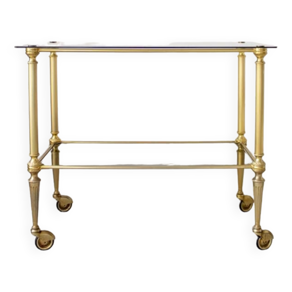 Desserte métal doré et verre fumé