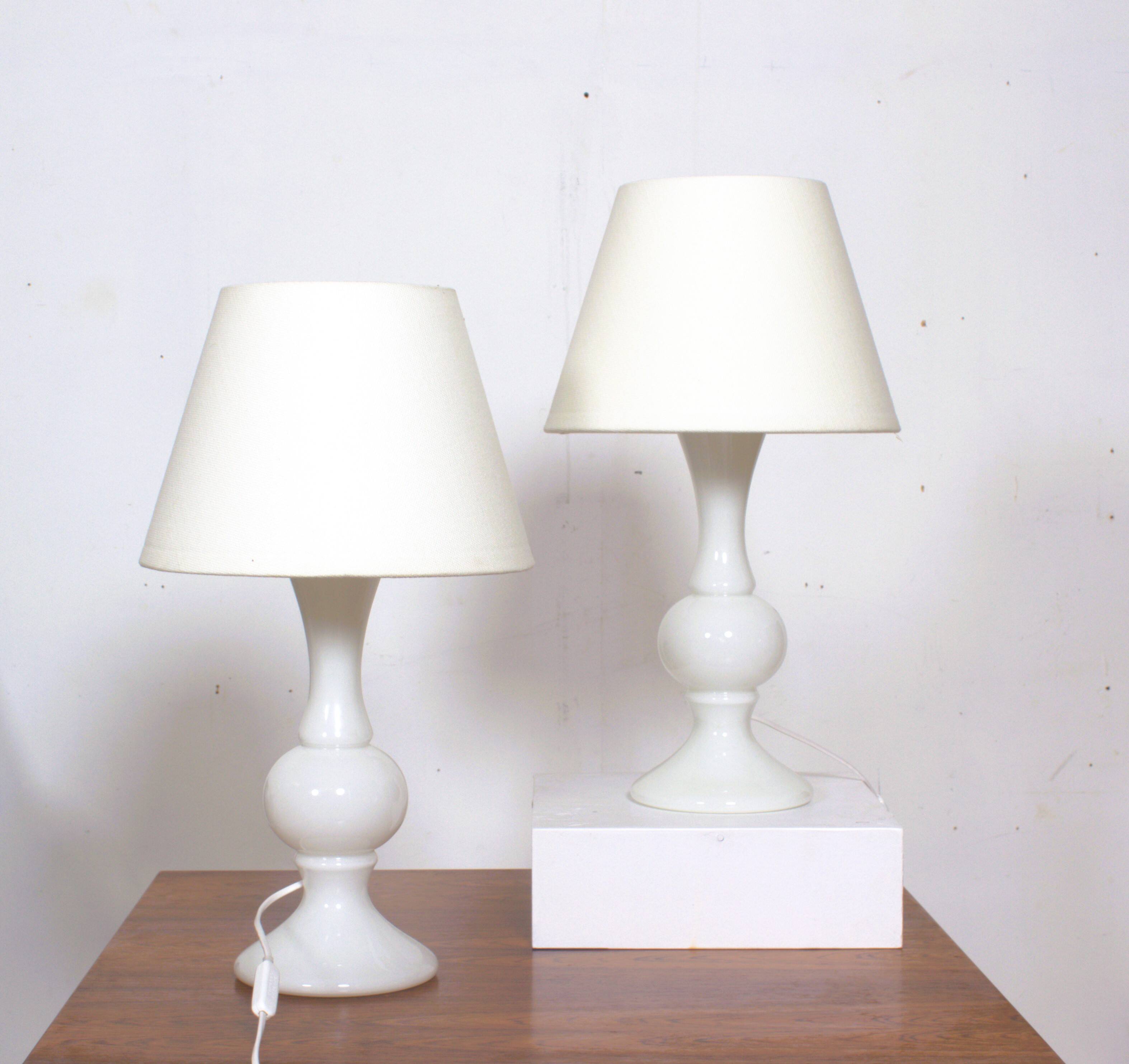 Pair of white glass lamps by Luxus Lighting, Sweden, 1980
