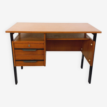 Vintage oak and black wood desk from the 60s