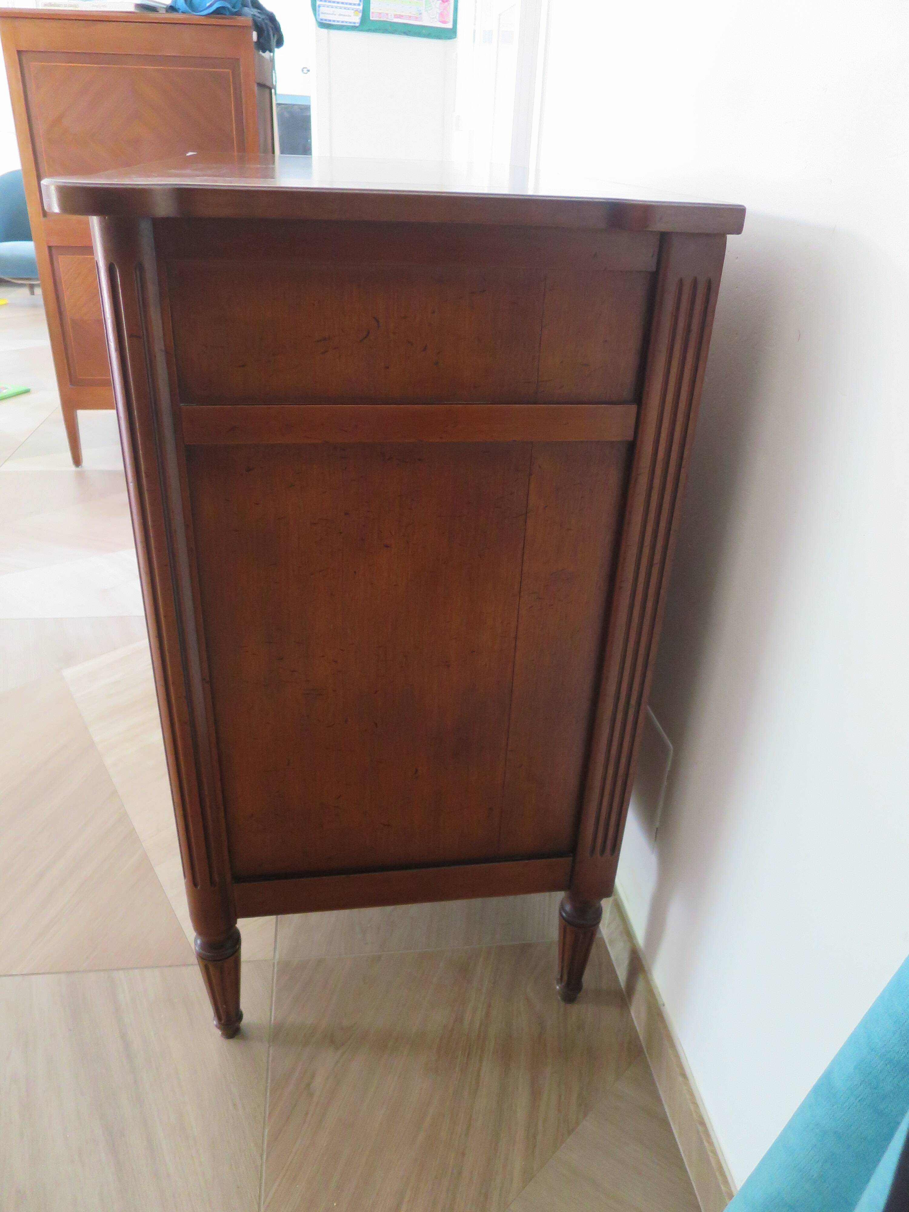 Louis XVI-style sideboard - 1 drawer - fluted legs - mahogany - solid wood