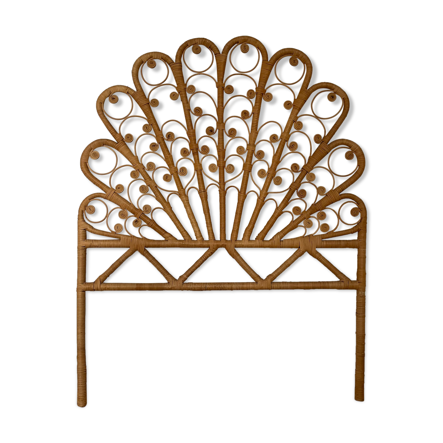 Peacock rattan headboard, circa 1960