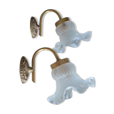 Lot of 2 wall lampshades glass tulip lampshades, gold metal supports