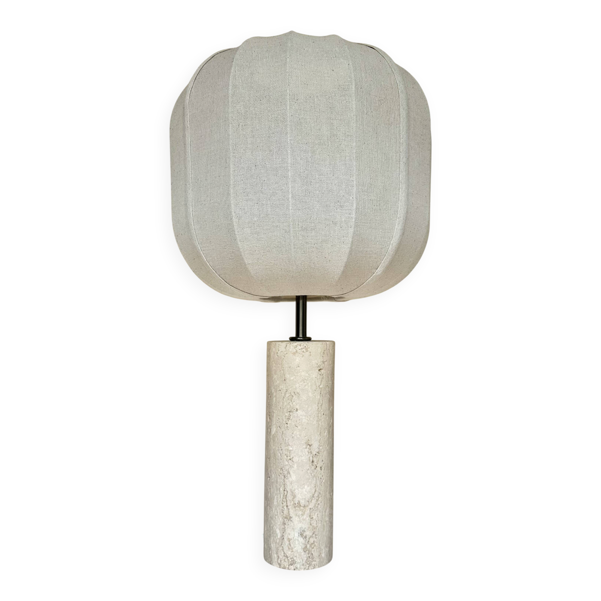 Travertine lamp with round linen shade