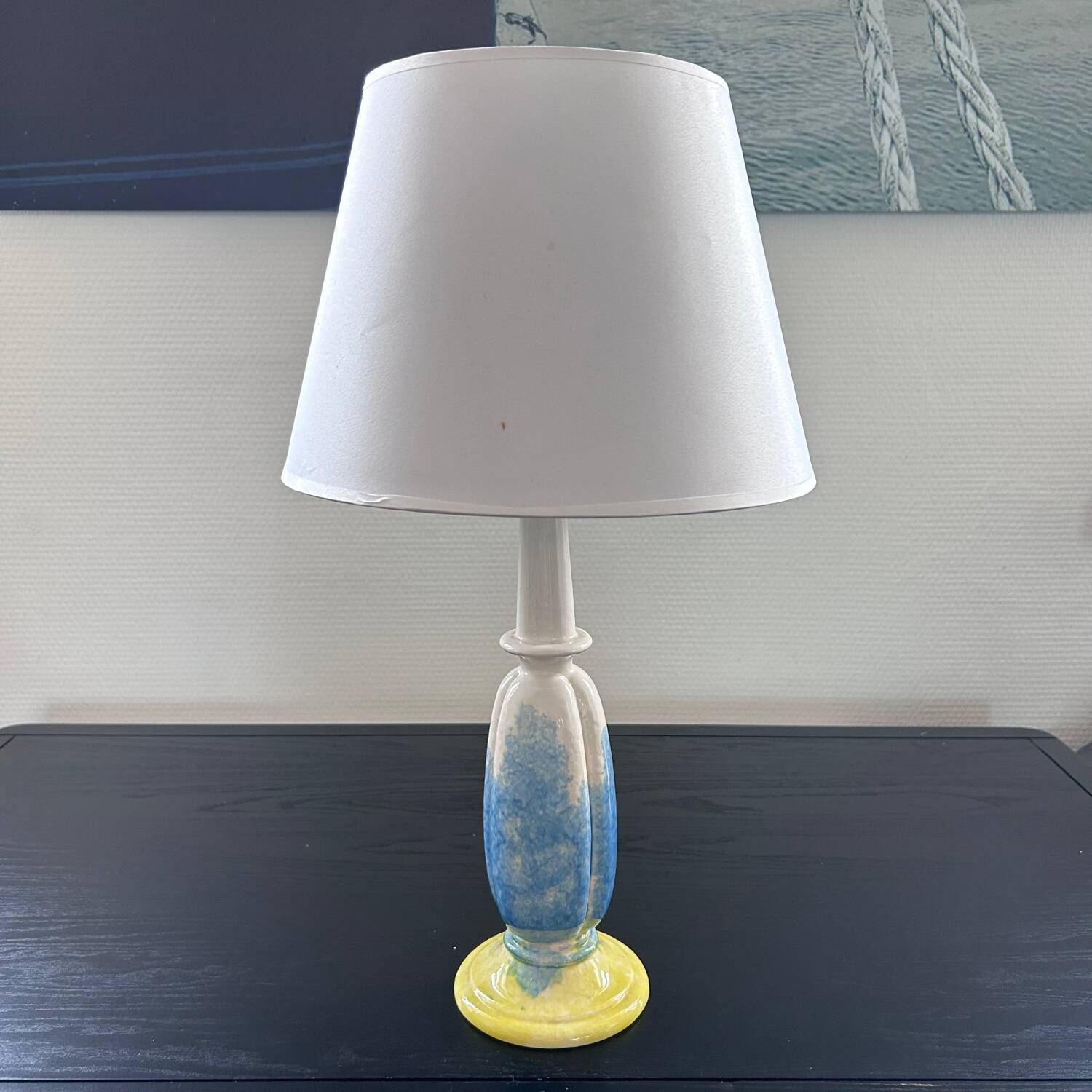 Yellow and blue ceramic lamp