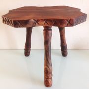 Vintage brutalist wooden tripod stool from the 60s and 70s