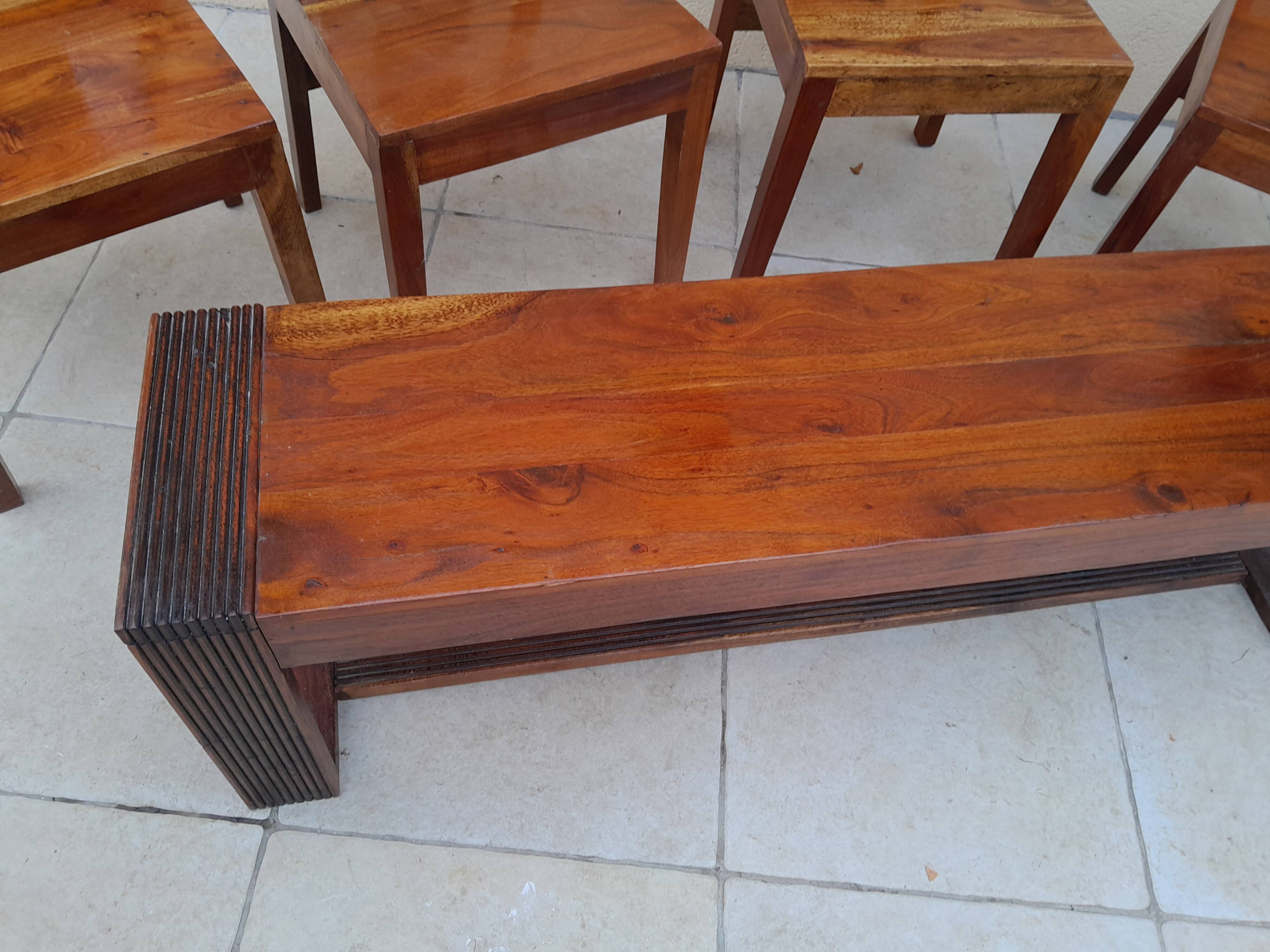 Vintage solid rosewood chairs and bench