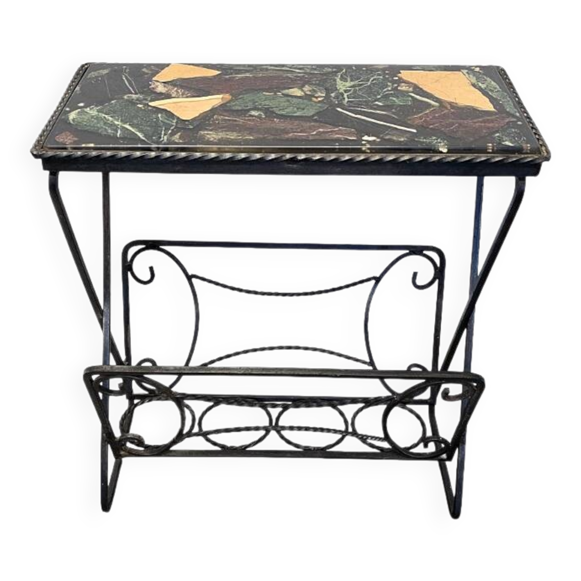 Table d'appoint vintage avec plateau en marbre mosaïque, années 1970