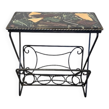 Table d'appoint vintage avec plateau en marbre mosaïque, années 1970