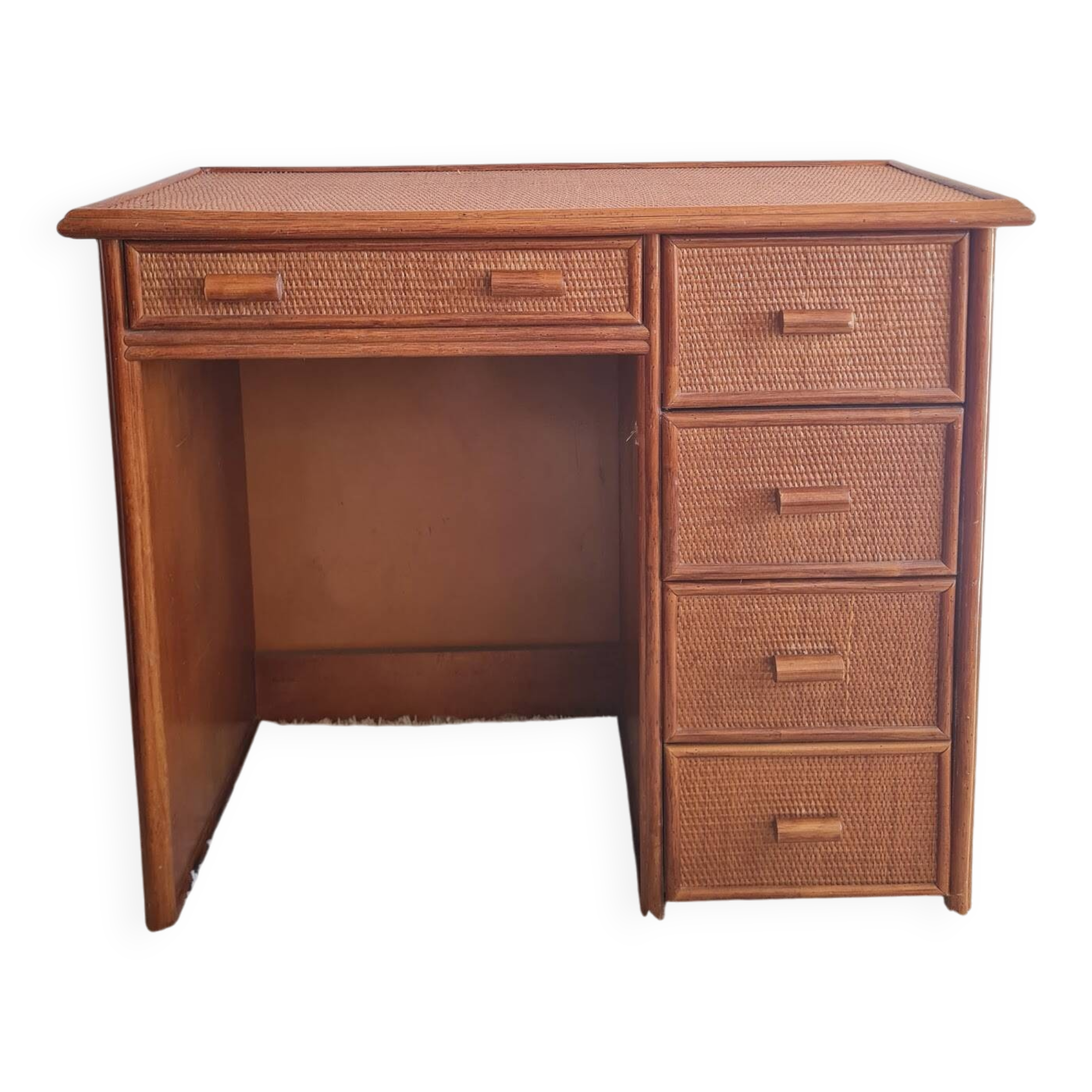 Vintage rattan desk from the 1970s.