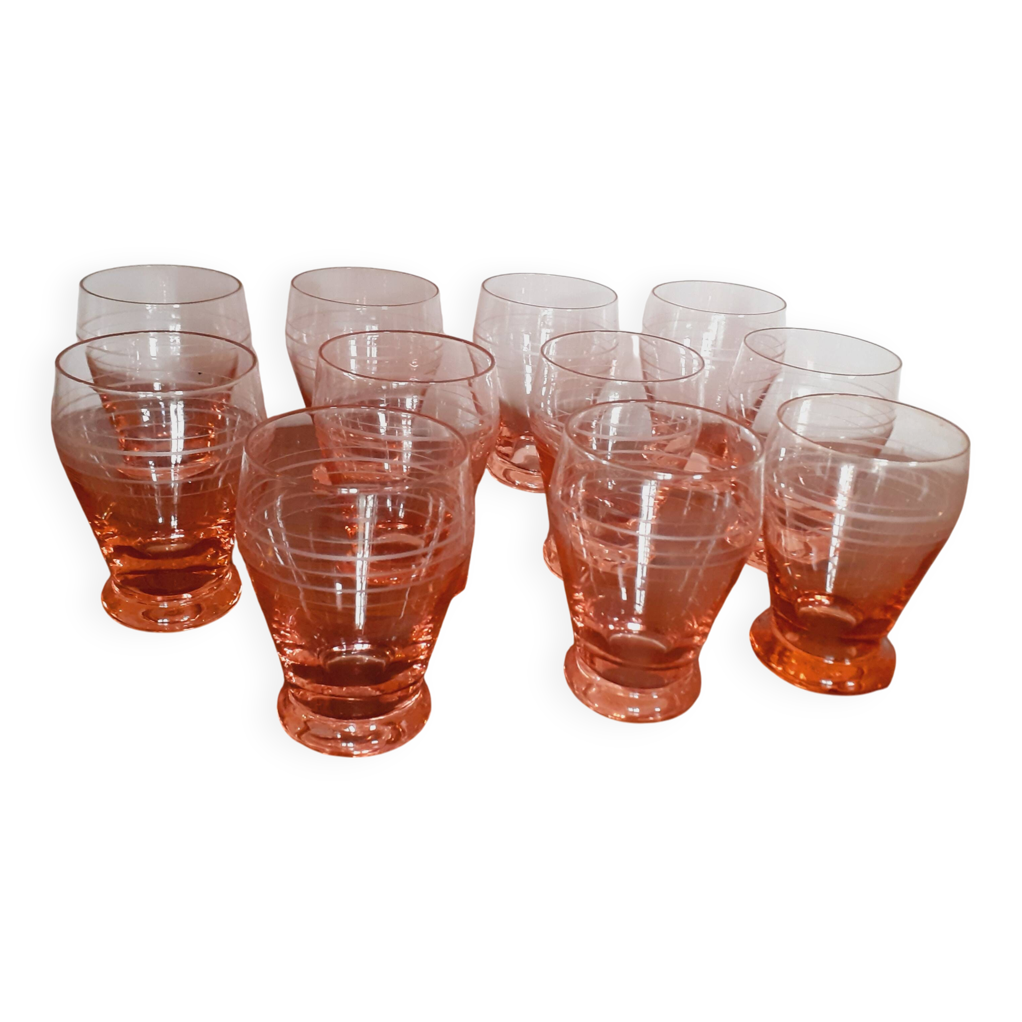 Set of 11 Art Deco water glasses from the 1940s