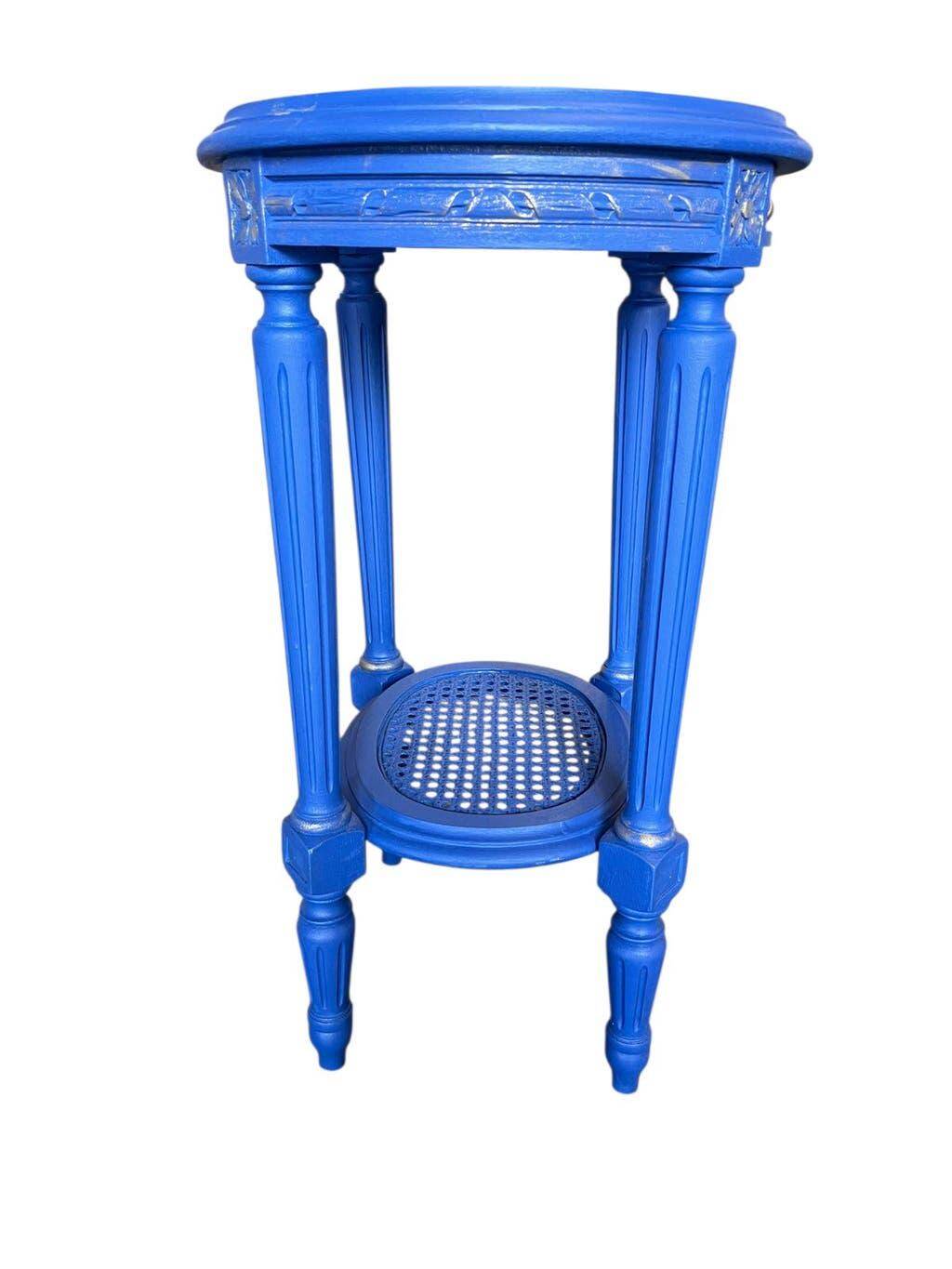 Table d'appoint ronde vintage en bois bleu / guéridon / support