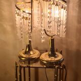 Pair of bedside tables with glass and crystal tassels 1970 to 80 chrome gold 41x 16