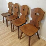 Vintage Tyrolean Wooden Dining Chairs - 1970s Farmhouse Style - Set of 4