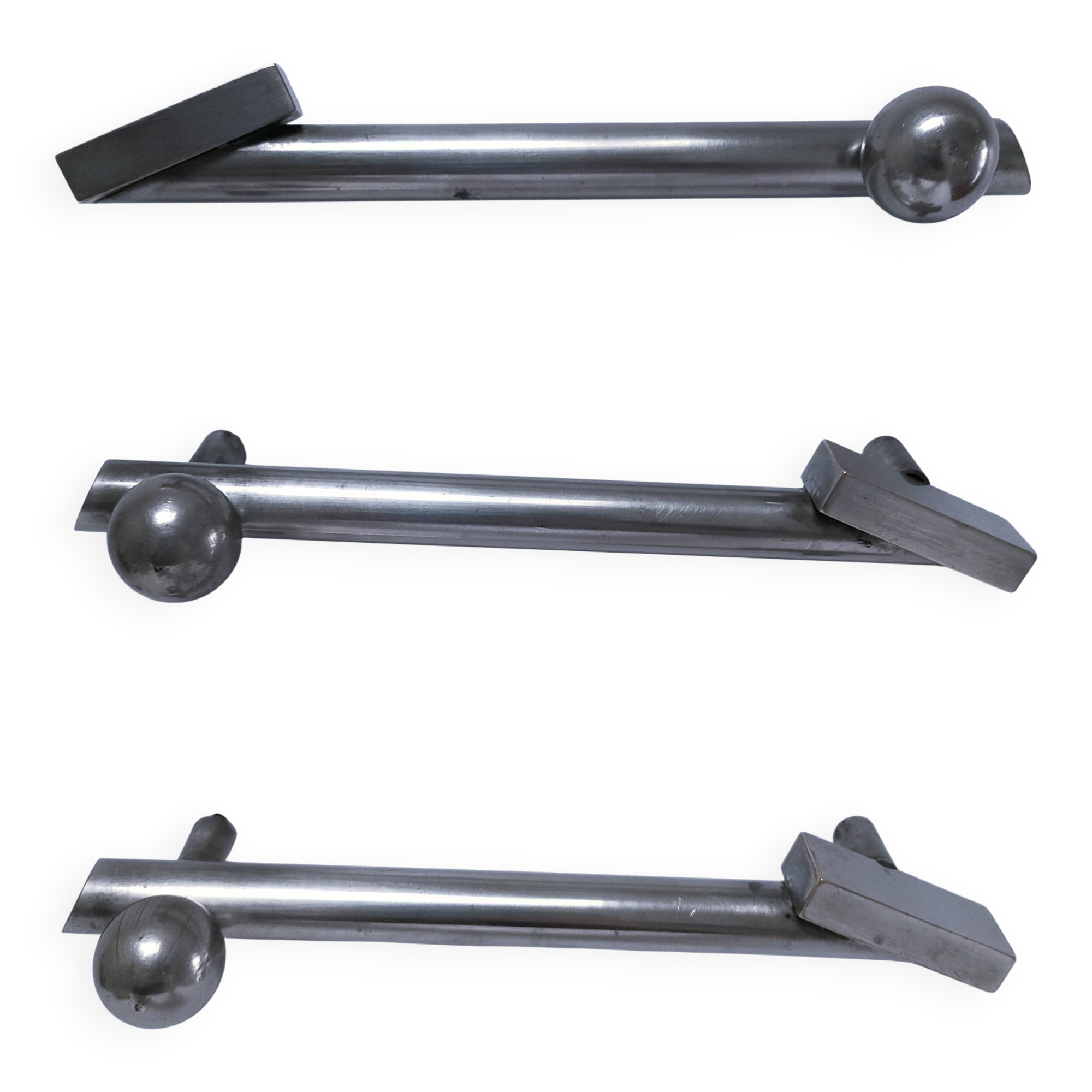 three art deco bronze handles silver tone cover