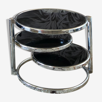 Chrome round coffee table and smoked glass