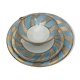 Vintage Bavaria ivory tea/coffee trio, sky blue & gold graphic waves.