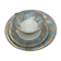 Vintage Bavaria ivory tea/coffee trio, sky blue & gold graphic waves.