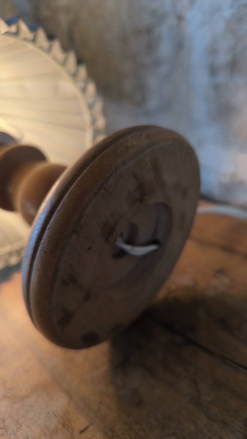 Turned wood table lamp