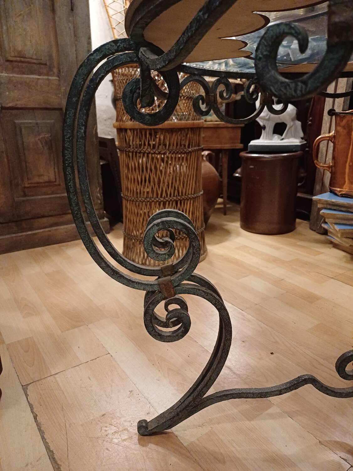 Wrought iron and glass tea table, 1930-1940