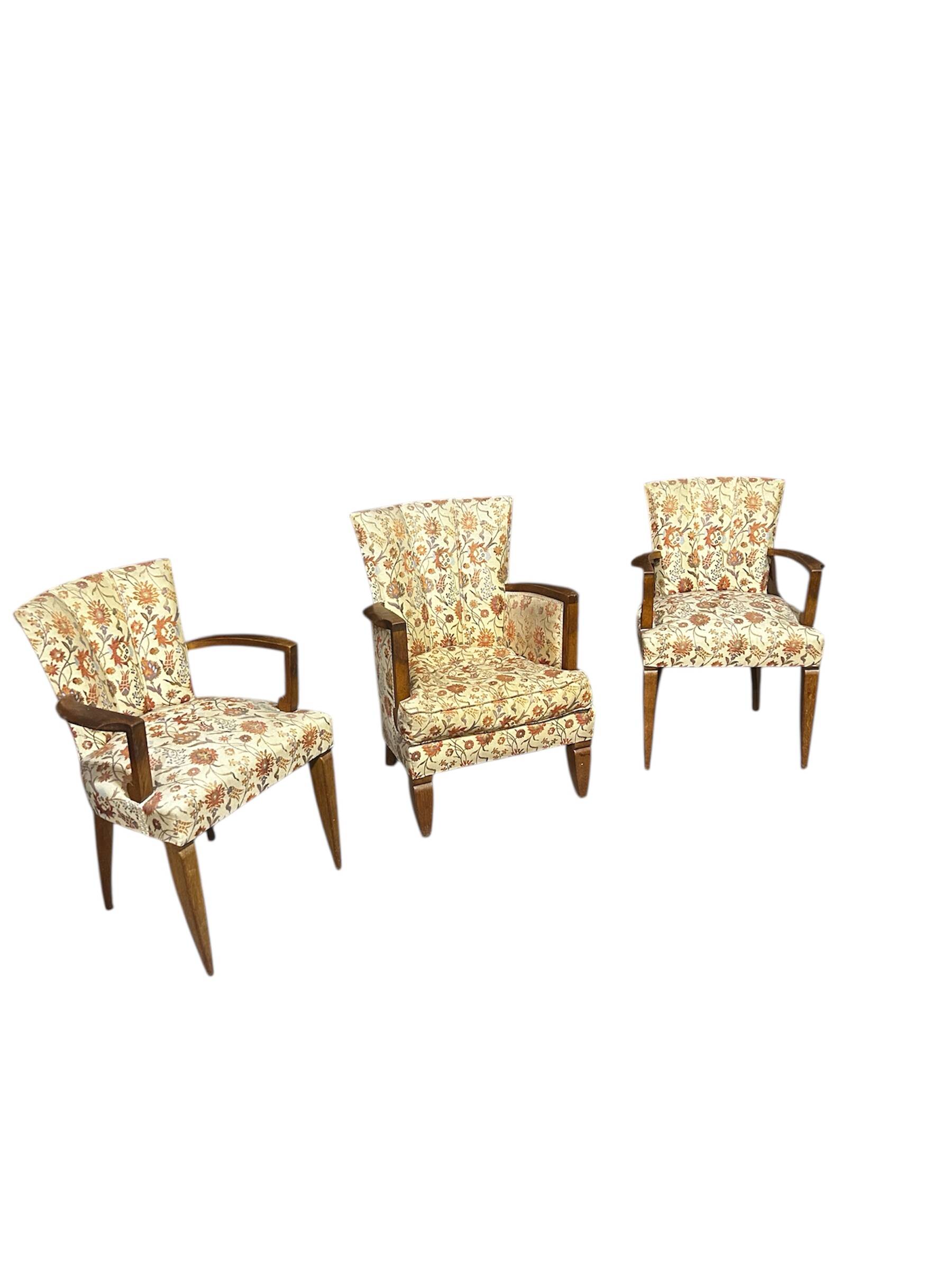 3 Art Deco armchairs, 1940