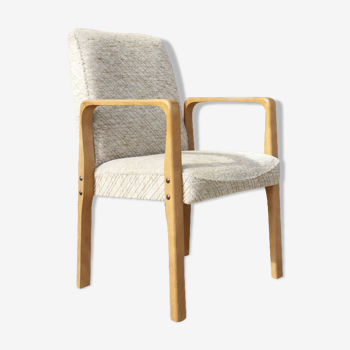 Fauteuil scandinave vintage bois massif & tissu circa 1960