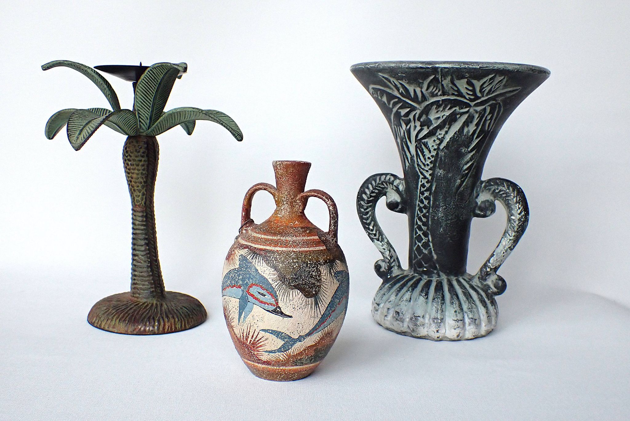 Vase balustre décoré de palmiers style années 1950